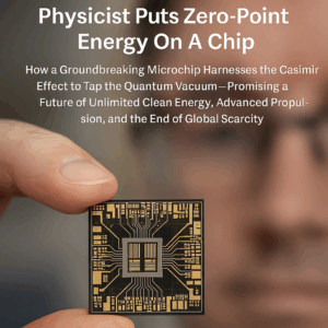 A scientist holds a microchip designed to harness zero-point energy using the Casimir effect, symbolizing the future of clean and limitless power.