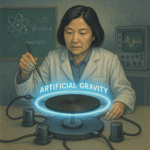 Dr. Ning Li conducting a laboratory experiment with a spinning graphite disk to generate artificial gravity