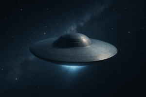 A gravity-propelled spacecraft peacefully exits a quantum jump near an exoplanetary system, symbolizing the future of interstellar travel.