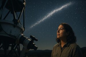 Person working on a computer while addressing stellar stream