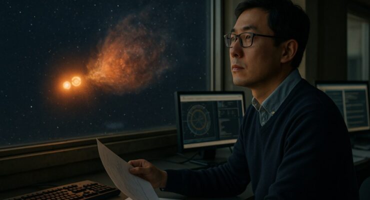 Person working on a computer while addressing tiny Big Bang CERN