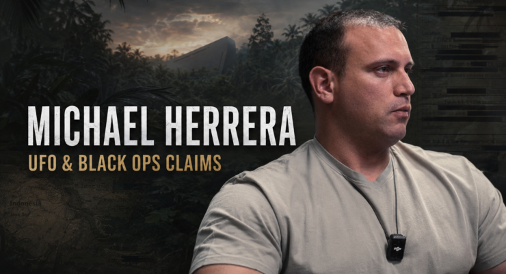 Michael Herrera with an Indonesian jungle backdrop representing his reported UFO and black-operations encounter.