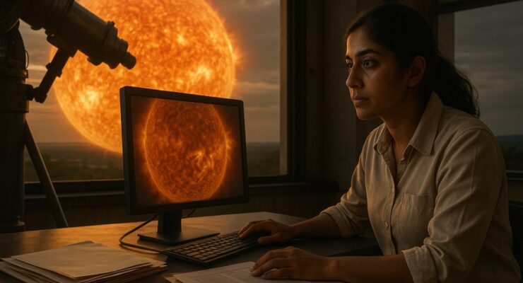 Person working on a computer while addressing Sun ancient history shaped Earth